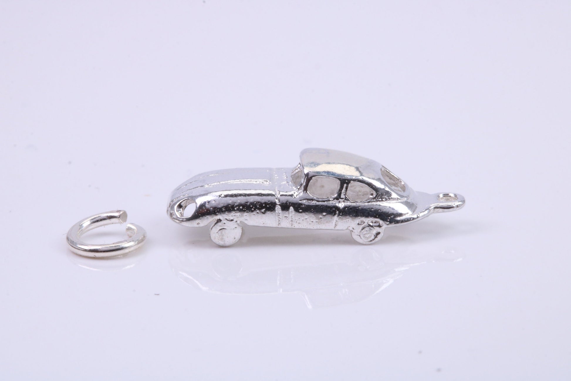 E Type Jaguar Car Charm, Traditional Charm, Made from Solid 925 Grade Sterling Silver, Complete with Attachment Link