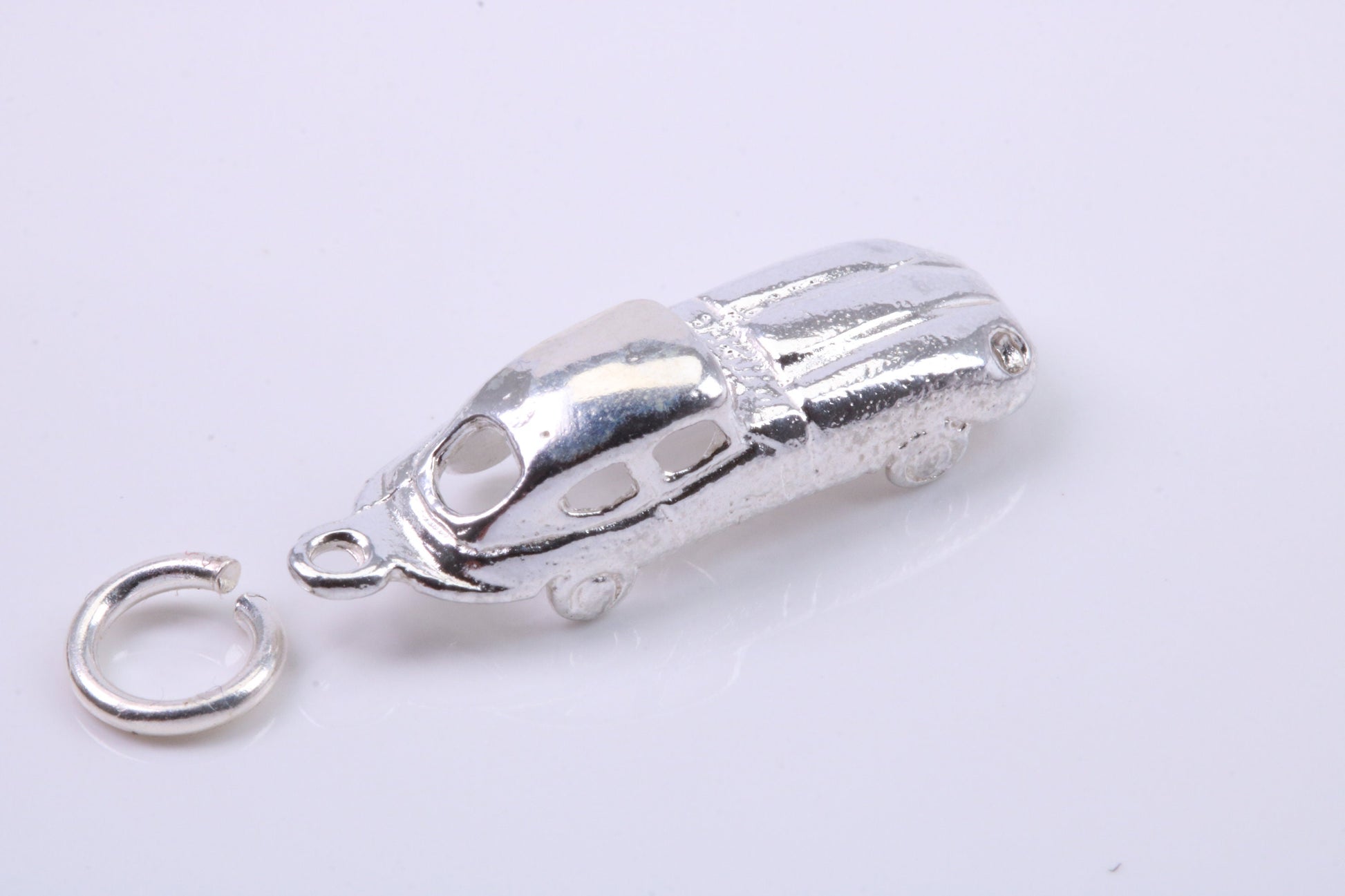 E Type Jaguar Car Charm, Traditional Charm, Made from Solid 925 Grade Sterling Silver, Complete with Attachment Link