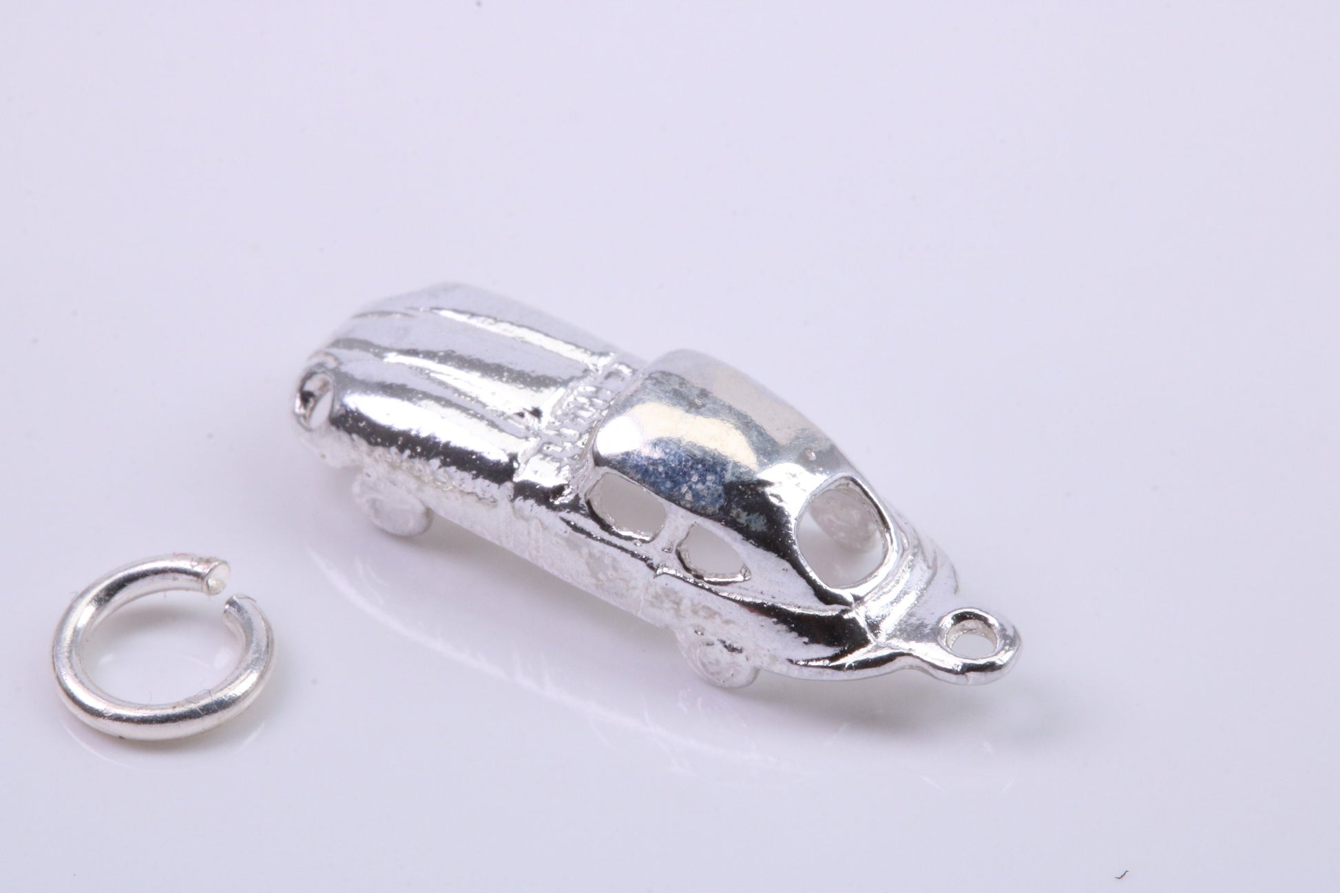 E Type Jaguar Car Charm, Traditional Charm, Made from Solid 925 Grade Sterling Silver, Complete with Attachment Link