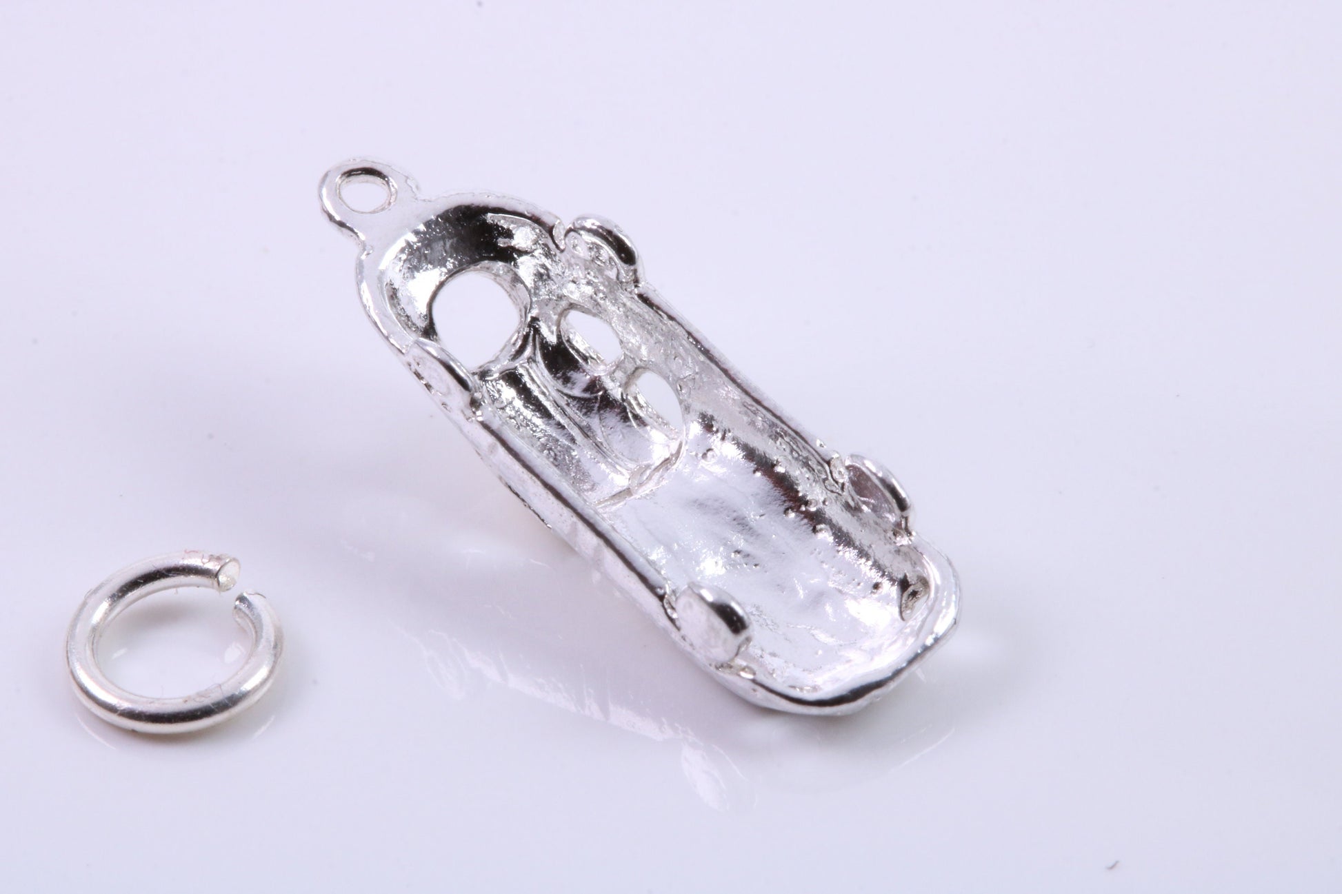 E Type Jaguar Car Charm, Traditional Charm, Made from Solid 925 Grade Sterling Silver, Complete with Attachment Link