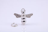 Bumble Bee Charm, Traditional Charm, Made from Solid 925 Grade Sterling Silver, Complete with Attachment Link