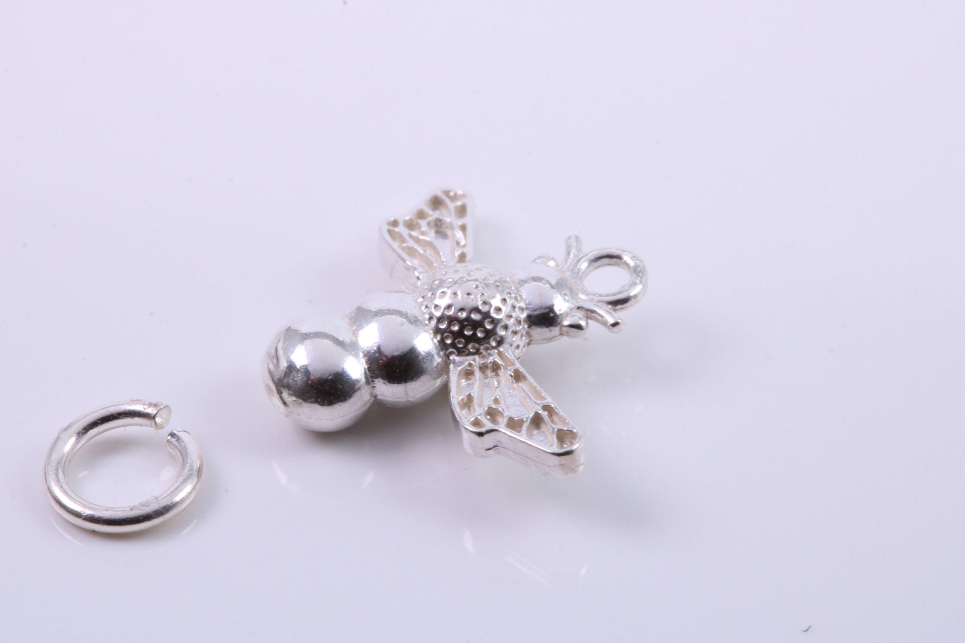 Bumble Bee Charm, Traditional Charm, Made from Solid 925 Grade Sterling Silver, Complete with Attachment Link