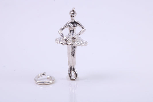 Ballerina Charm, Traditional Charm, Made from Solid 925 Grade Sterling Silver, Complete with Attachment Link