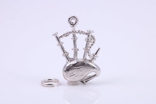 Bagpipe Charm, Traditional Charm, Made from Solid 925 Grade Sterling Silver, Complete with Attachment Link