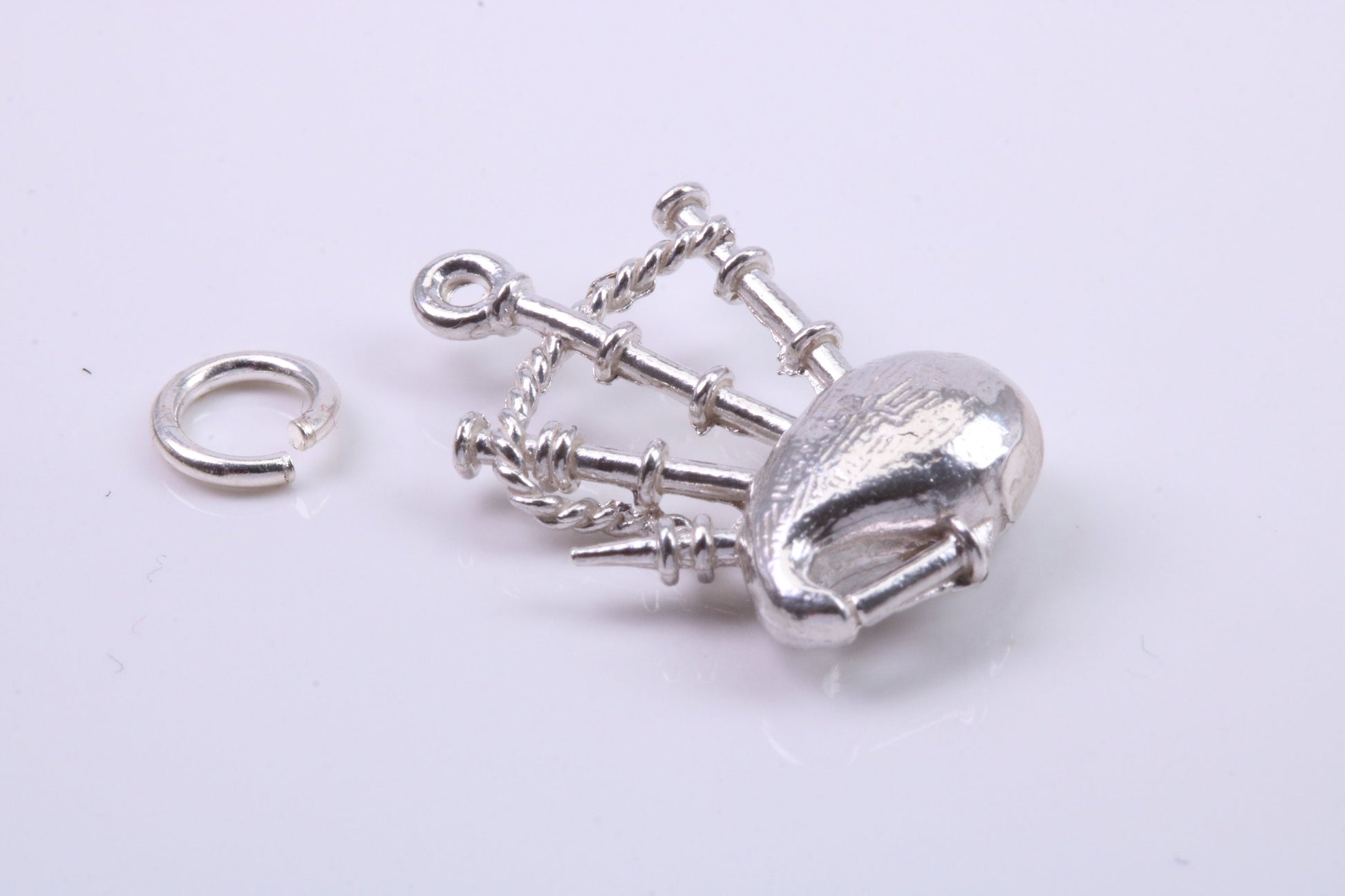 Bagpipe Charm, Traditional Charm, Made from Solid 925 Grade Sterling Silver, Complete with Attachment Link