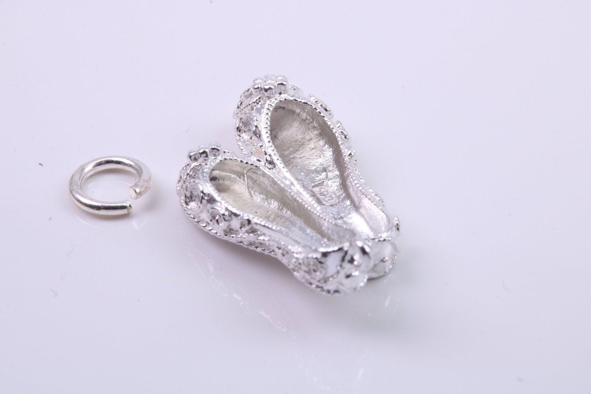 Ballerina Slippers Charm, Traditional Charm, Made from Solid 925 Grade Sterling Silver, Complete with Attachment Link