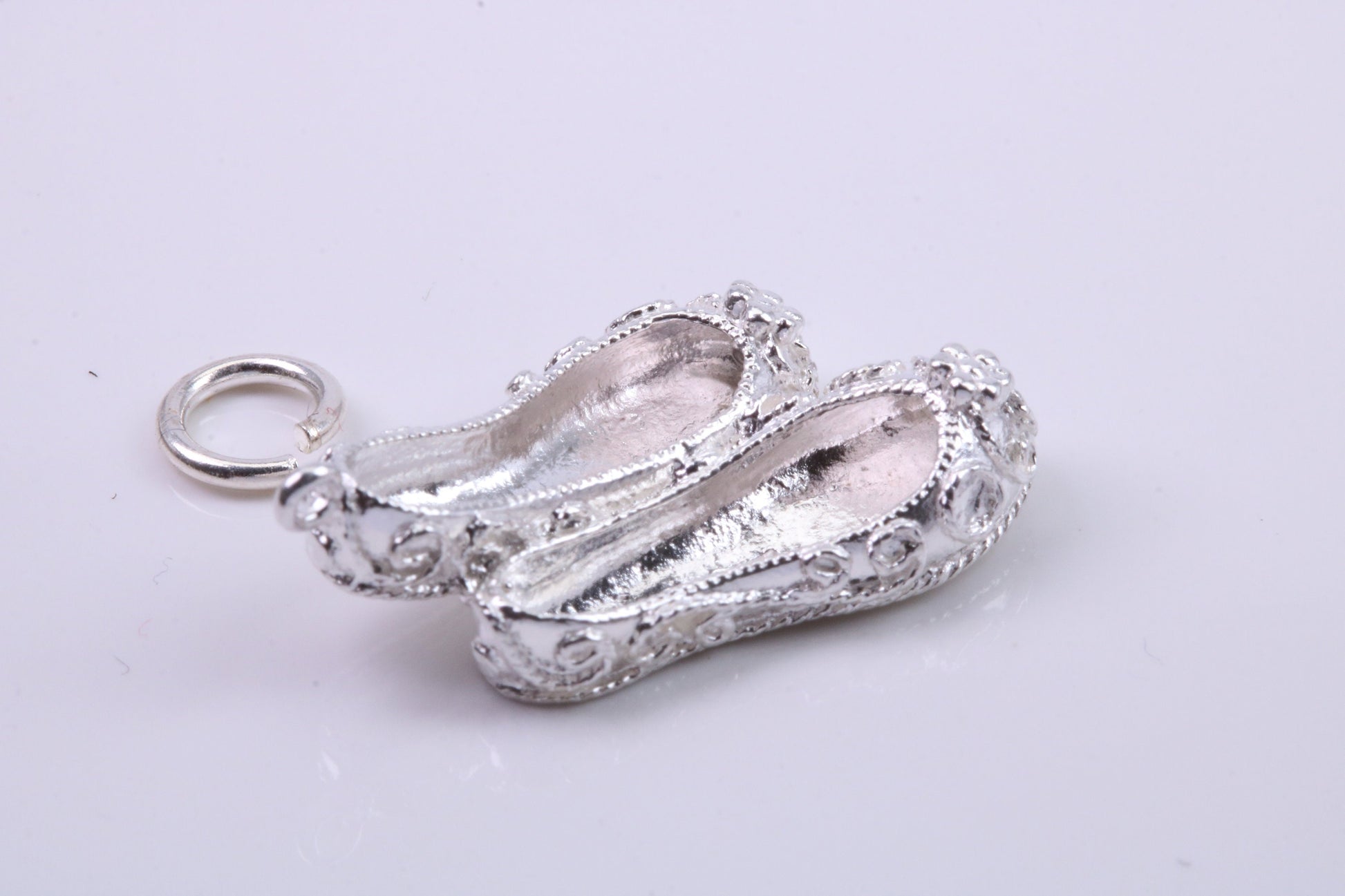 Ballerina Slippers Charm, Traditional Charm, Made from Solid 925 Grade Sterling Silver, Complete with Attachment Link