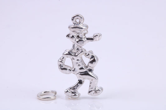 Popeye Charm, Traditional Charm, Made from Solid 925 Grade Sterling Silver, Complete with Attachment Link