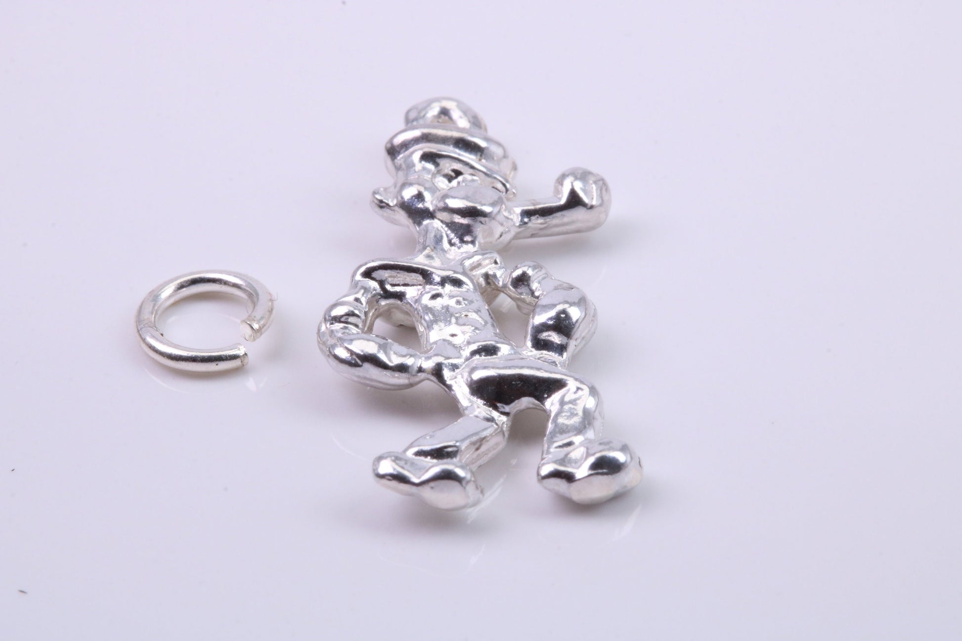 Popeye Charm, Traditional Charm, Made from Solid 925 Grade Sterling Silver, Complete with Attachment Link