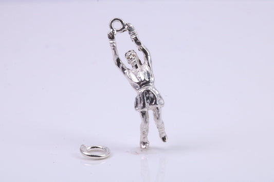 Volley Ball Player Charm, Traditional Charm, Made from Solid 925 Grade Sterling Silver, Complete with Attachment Link