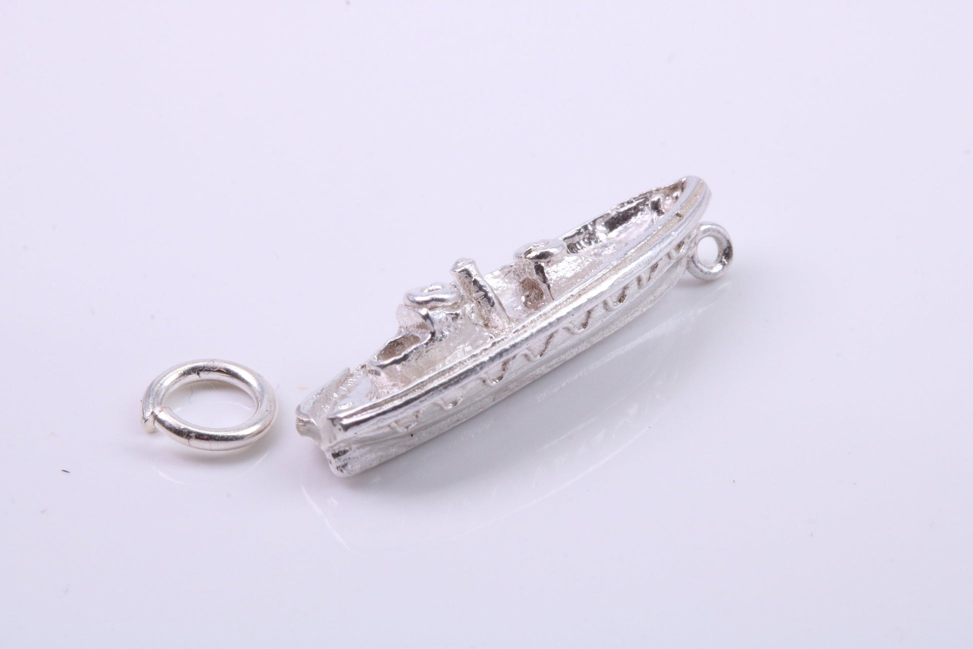 Speed Boat Charm, Traditional Charm, Made from Solid 925 Grade Sterling Silver, Complete with Attachment Link