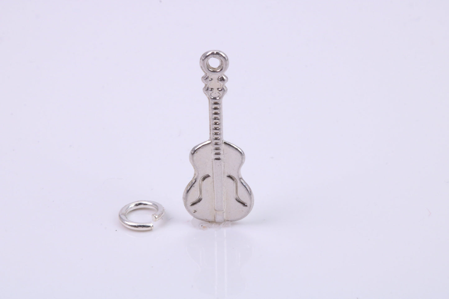 Guitar Charm, Traditional Charm, Made from Solid 925 Grade Sterling Silver, Complete with Attachment Link