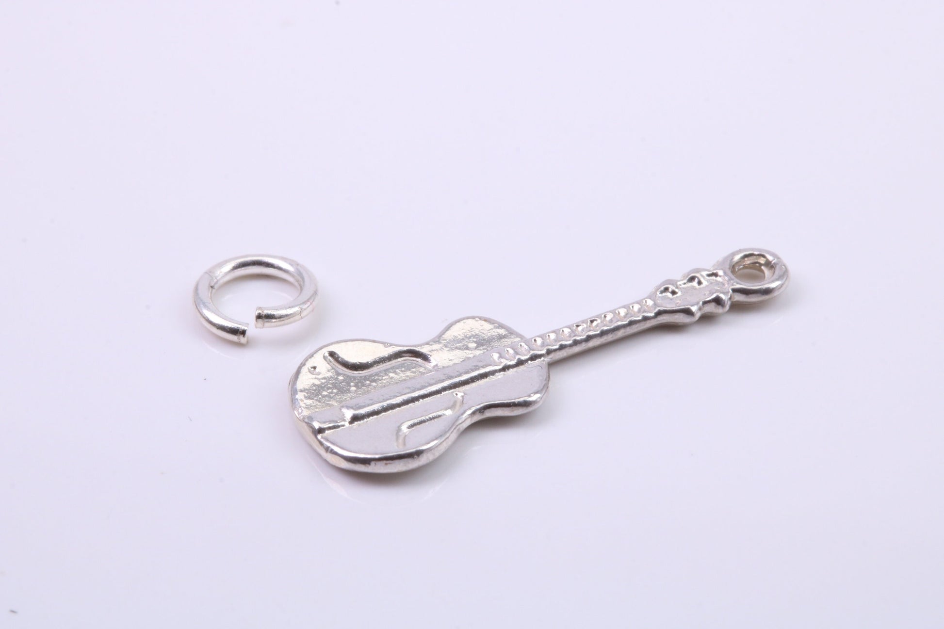 Guitar Charm, Traditional Charm, Made from Solid 925 Grade Sterling Silver, Complete with Attachment Link