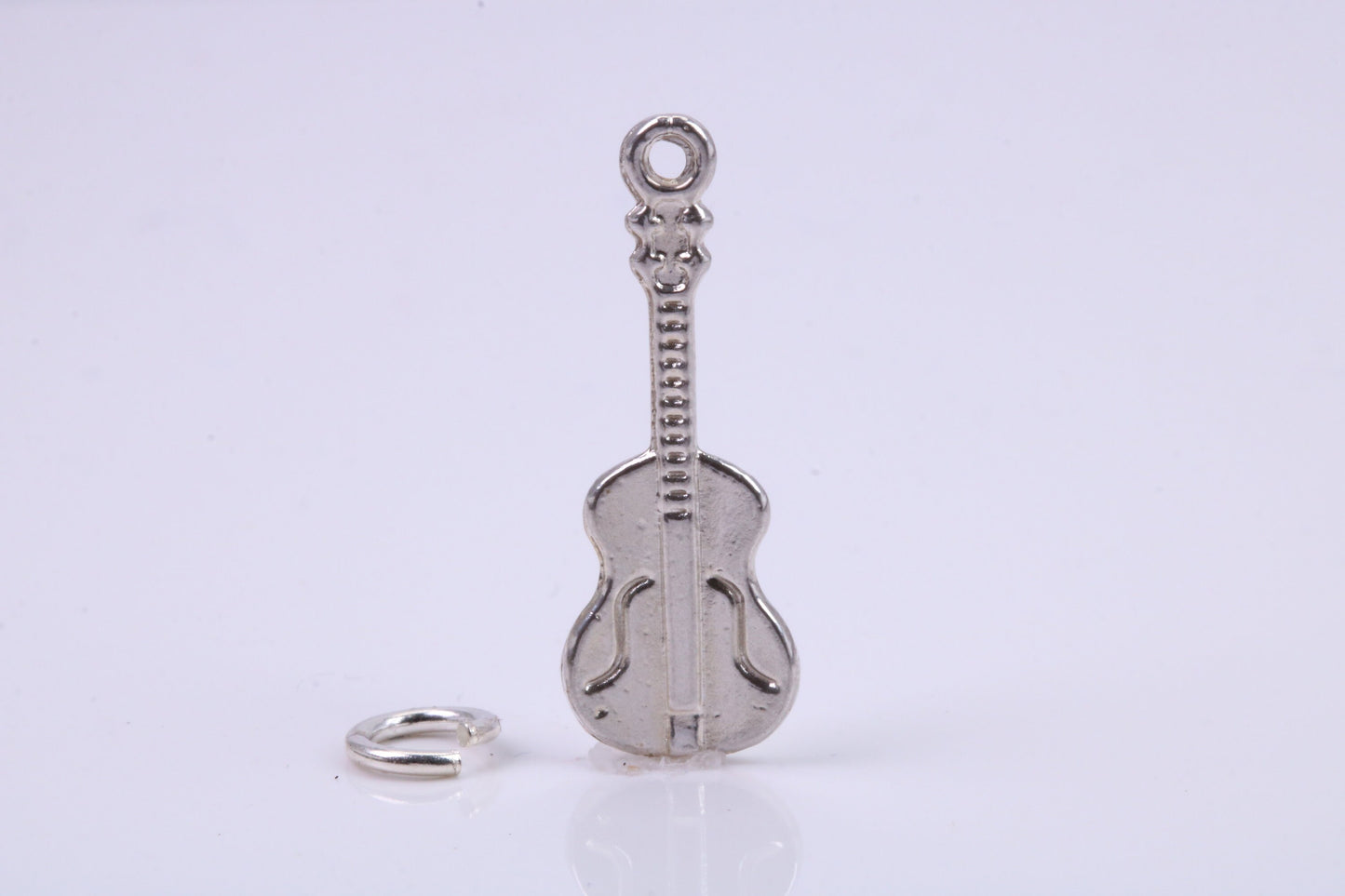 Guitar Charm, Traditional Charm, Made from Solid 925 Grade Sterling Silver, Complete with Attachment Link