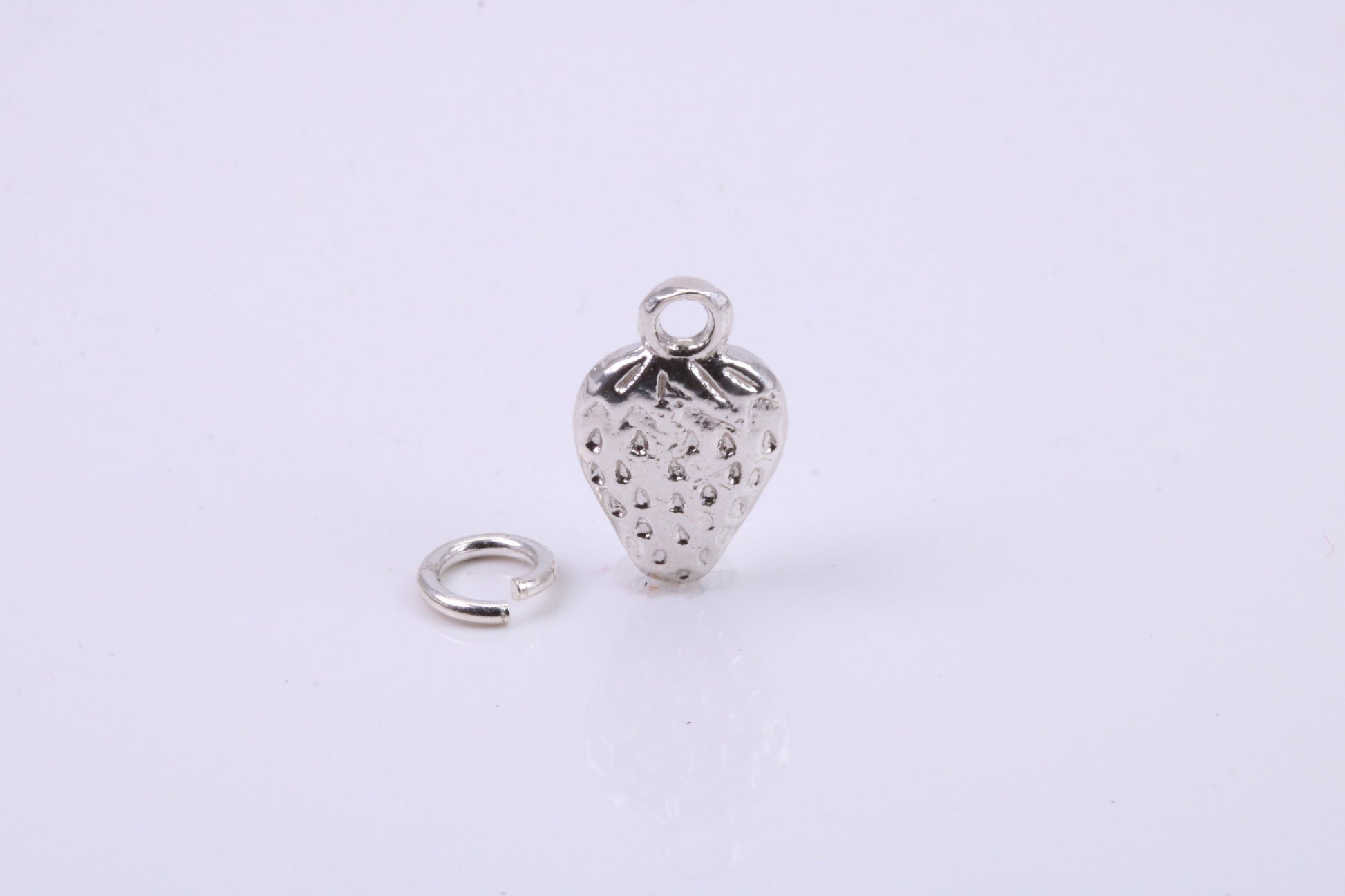 Strawberry Charm, Traditional Charm, Made from Solid 925 Grade Sterling Silver, Complete with Attachment Link