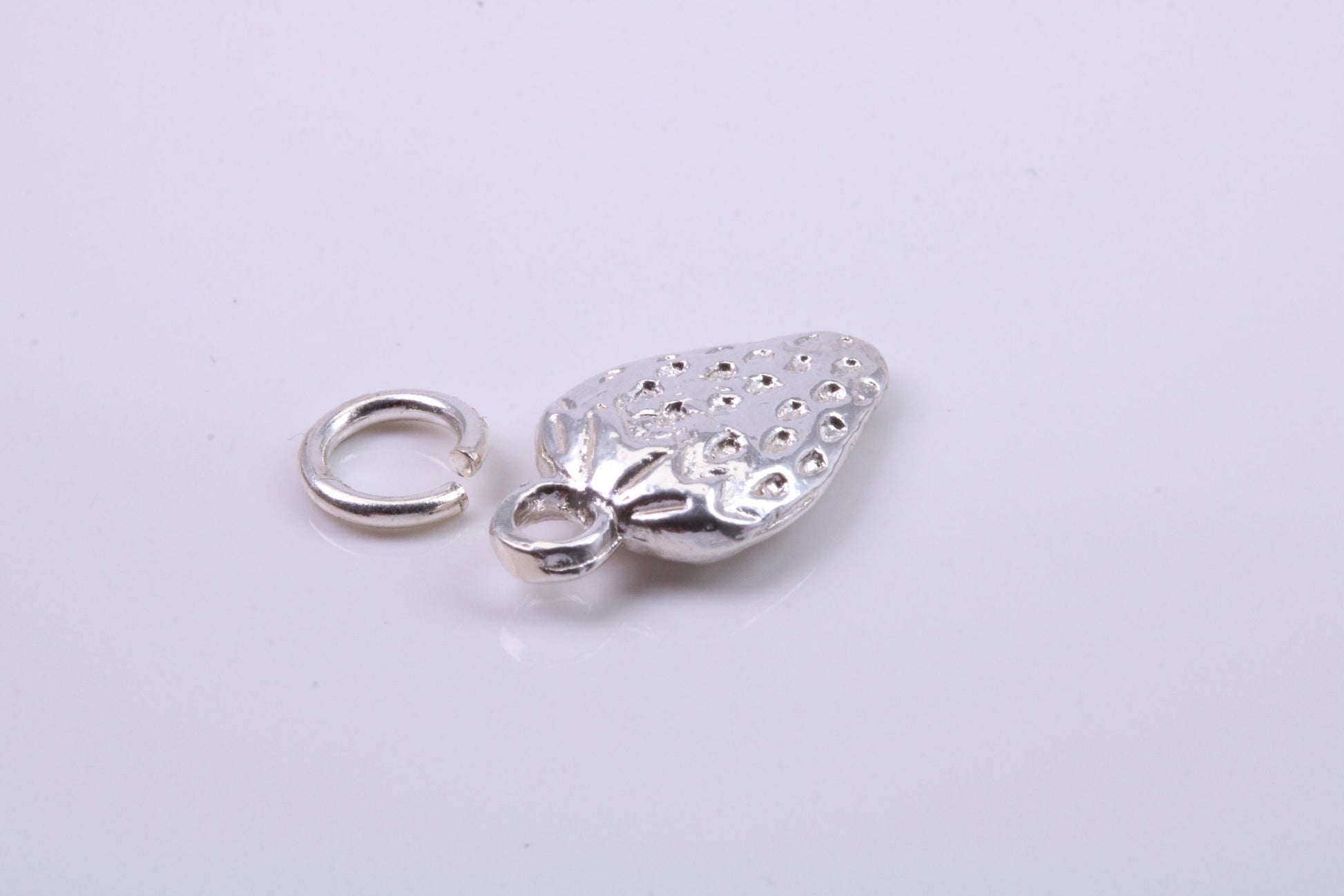 Strawberry Charm, Traditional Charm, Made from Solid 925 Grade Sterling Silver, Complete with Attachment Link