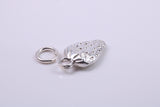 Strawberry Charm, Traditional Charm, Made from Solid 925 Grade Sterling Silver, Complete with Attachment Link