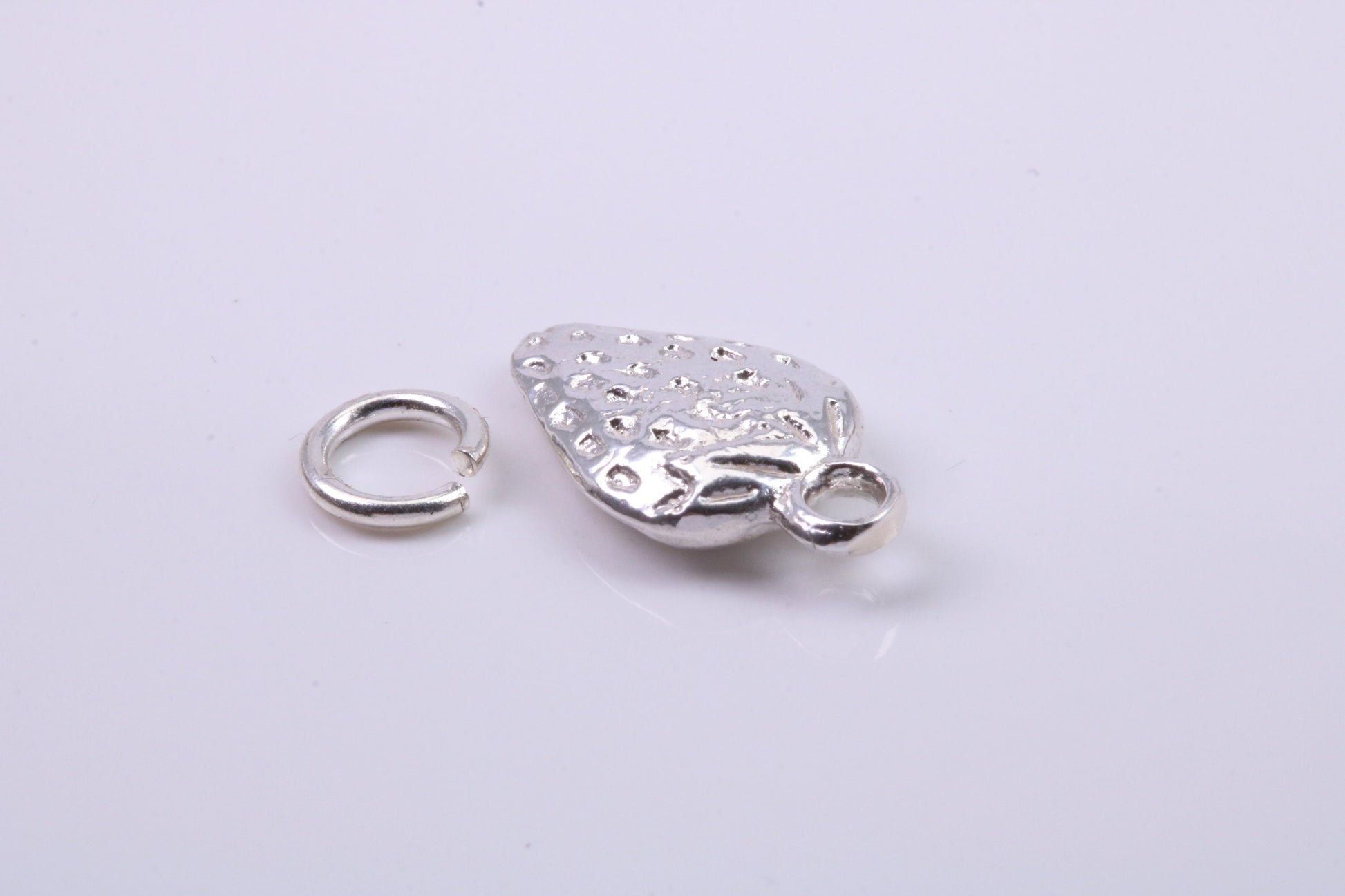 Strawberry Charm, Traditional Charm, Made from Solid 925 Grade Sterling Silver, Complete with Attachment Link