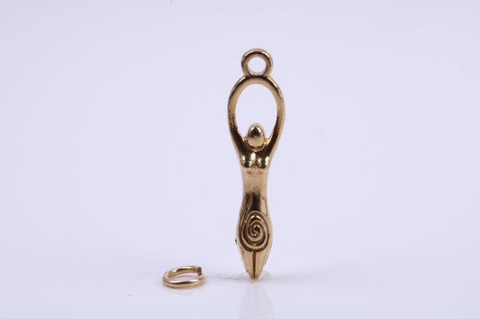 Spiral Goddess Charm, Traditional Charm, Made from Solid 9ct Yellow Gold, British Hallmarked, Complete with Attachment Link