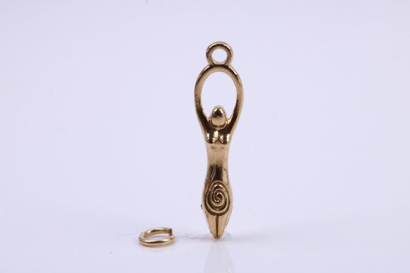 Spiral Goddess Charm, Traditional Charm, Made from Solid 9ct Yellow Gold, British Hallmarked, Complete with Attachment Link