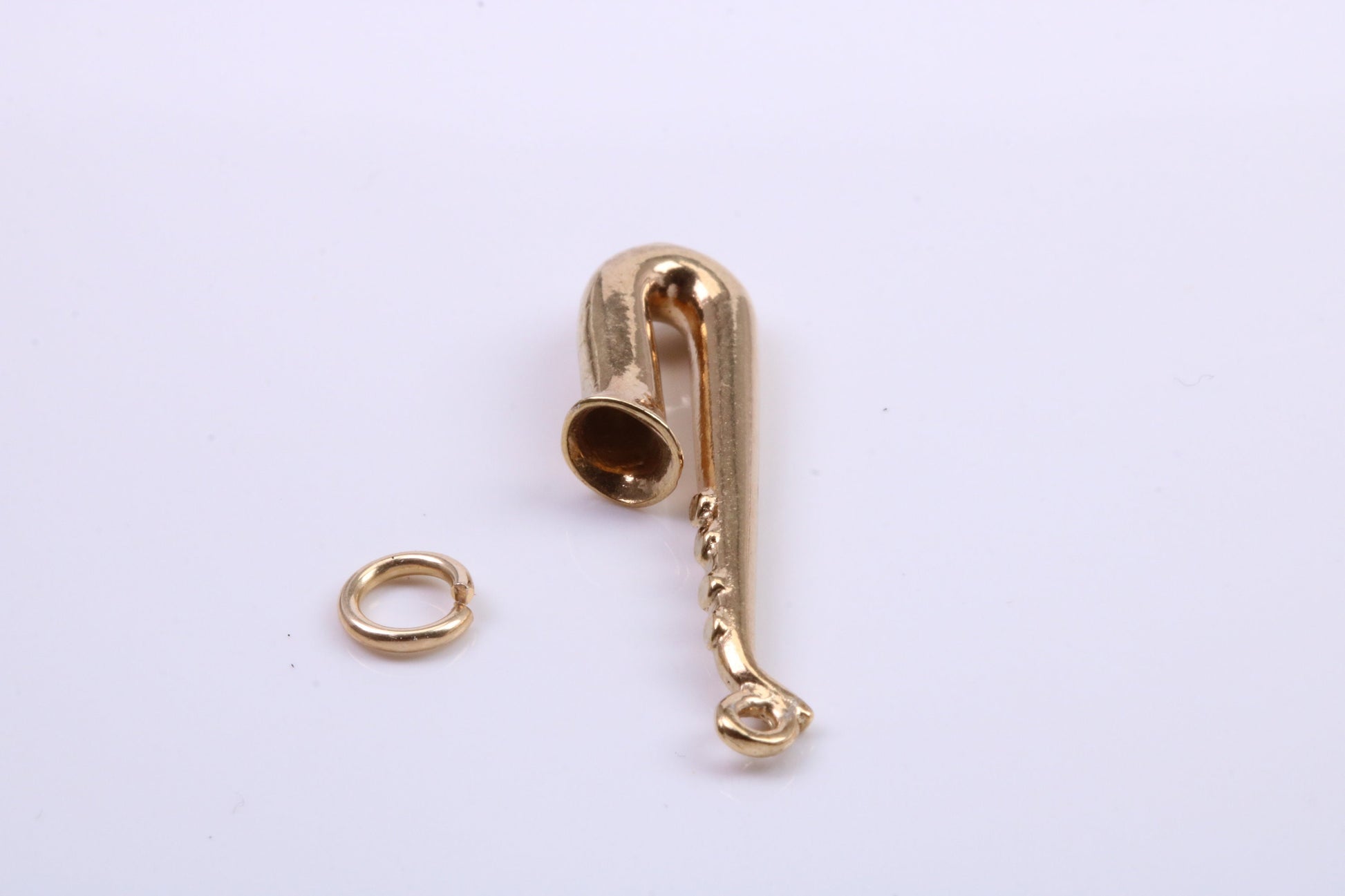 Saxophone Charm, Traditional Charm, Made from Solid 9ct Yellow Gold, British Hallmarked, Complete with Attachment Link