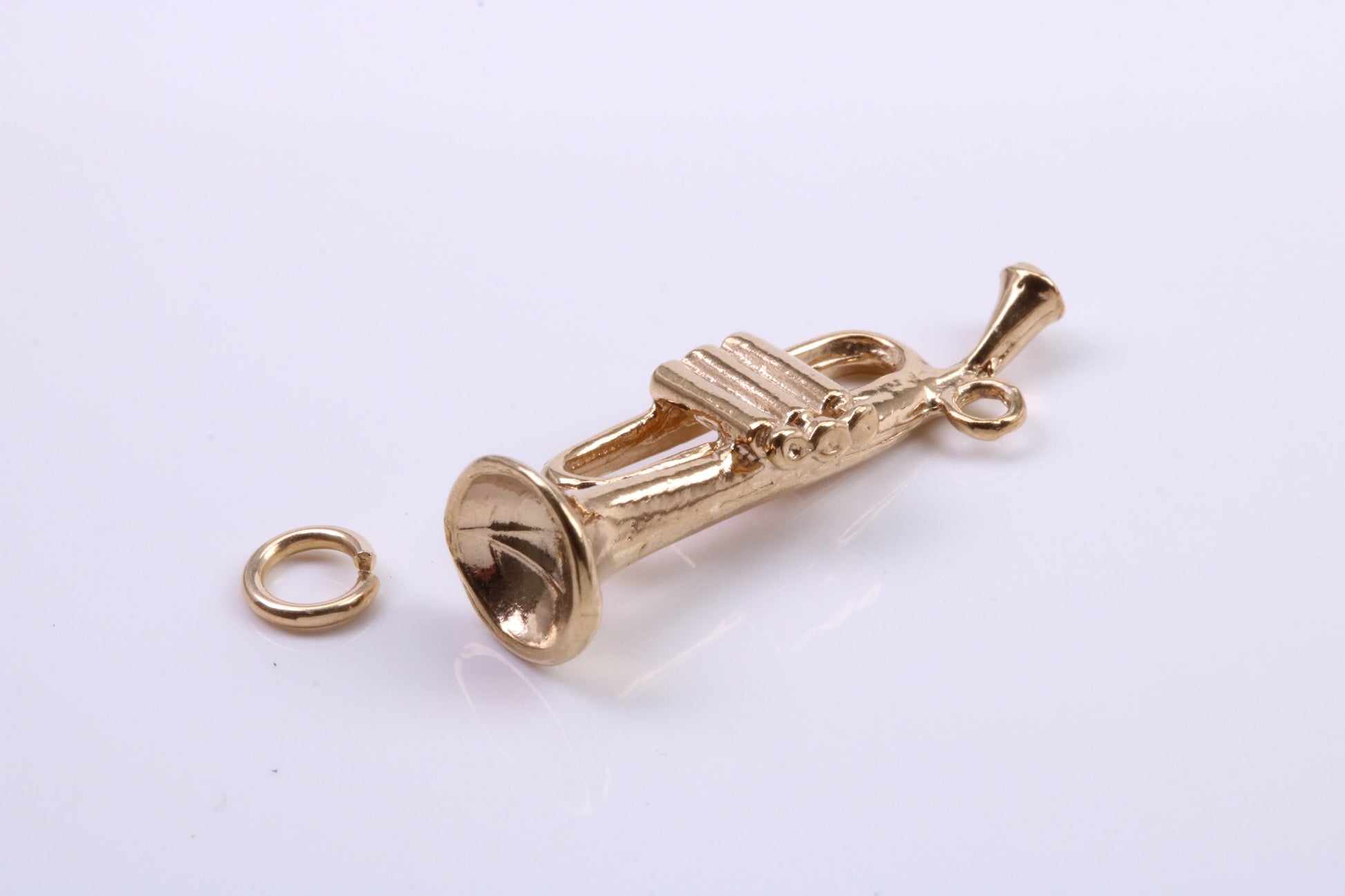 Trumpet Charm, Traditional Charm, Made from Solid 9ct Yellow Gold, British Hallmarked, Complete with Attachment Link