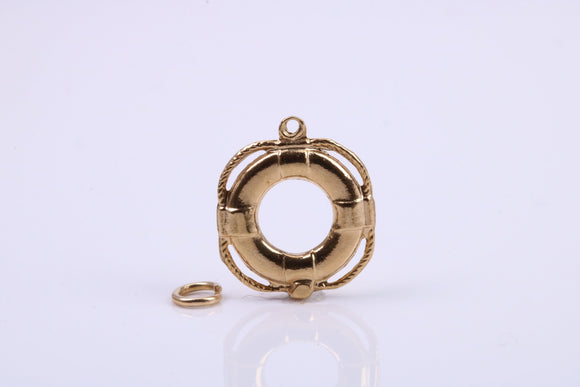 Lifebuoy Charm, Traditional Charm, Made from Solid 9ct Yellow Gold, British Hallmarked, Complete with Attachment Link