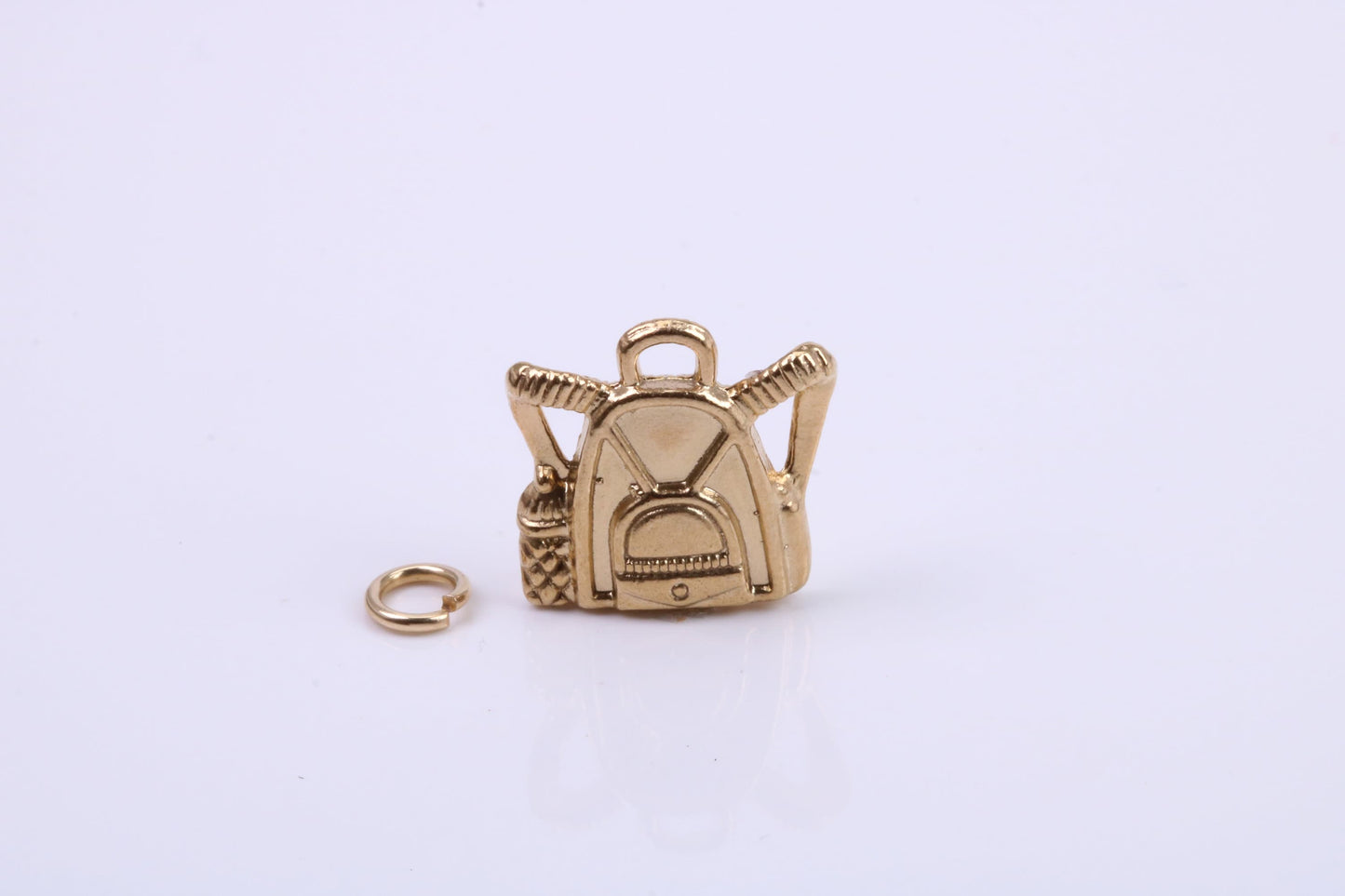 Back Pack Charm, Traditional Charm, Made from Solid 9ct Yellow Gold, British Hallmarked, Complete with Attachment Link