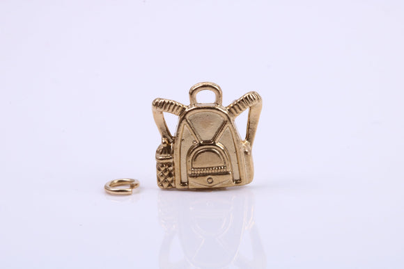 Back Pack Charm, Traditional Charm, Made from Solid 9ct Yellow Gold, British Hallmarked, Complete with Attachment Link