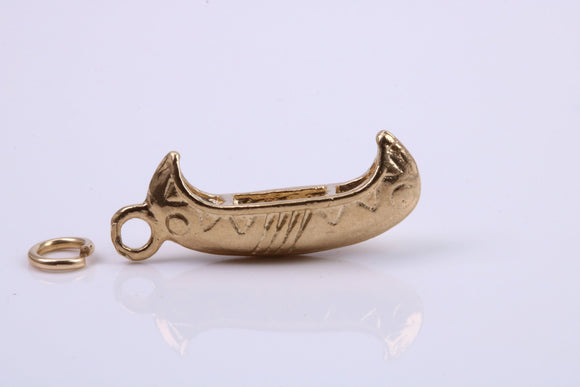 Canoe Charm, Traditional Charm, Made from Solid 9ct Yellow Gold, British Hallmarked, Complete with Attachment Link