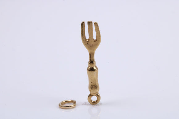 Garden Fork Charm, Traditional Charm, Made from Solid 9ct Yellow Gold, British Hallmarked, Complete with Attachment Link