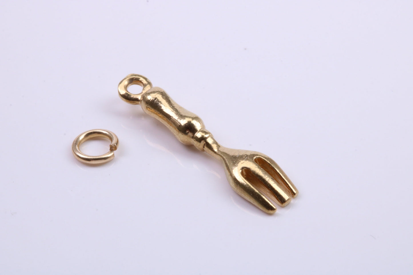 Garden Fork Charm, Traditional Charm, Made from Solid 9ct Yellow Gold, British Hallmarked, Complete with Attachment Link