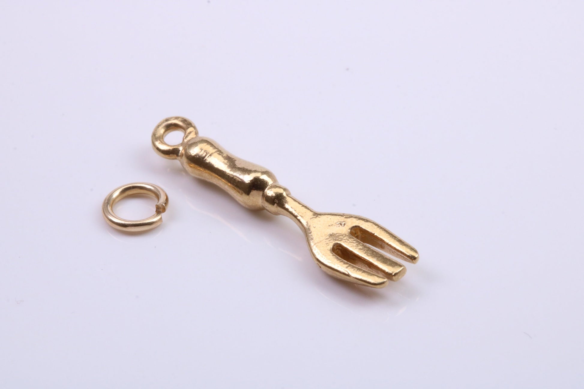 Garden Fork Charm, Traditional Charm, Made from Solid 9ct Yellow Gold, British Hallmarked, Complete with Attachment Link