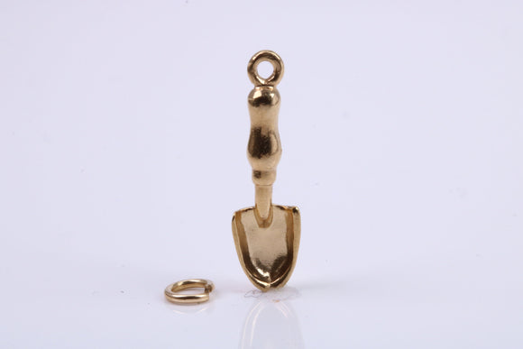 Garden Trowel Charm, Traditional Charm, Made from Solid 9ct Yellow Gold, British Hallmarked, Complete with Attachment Link