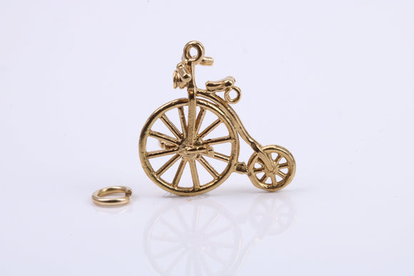Penny Farthing Charm, Traditional Charm, Made from Solid 9ct Yellow Gold, British Hallmarked, Complete with Attachment Link