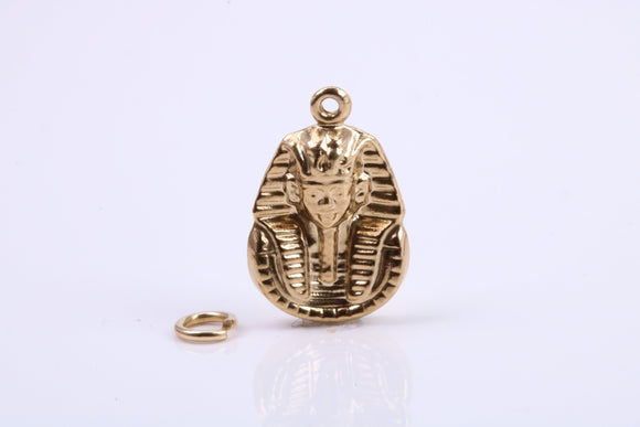 King Tutankhamun Charm, Traditional Charm, Made from Solid 9ct Yellow Gold, British Hallmarked, Complete with Attachment Link