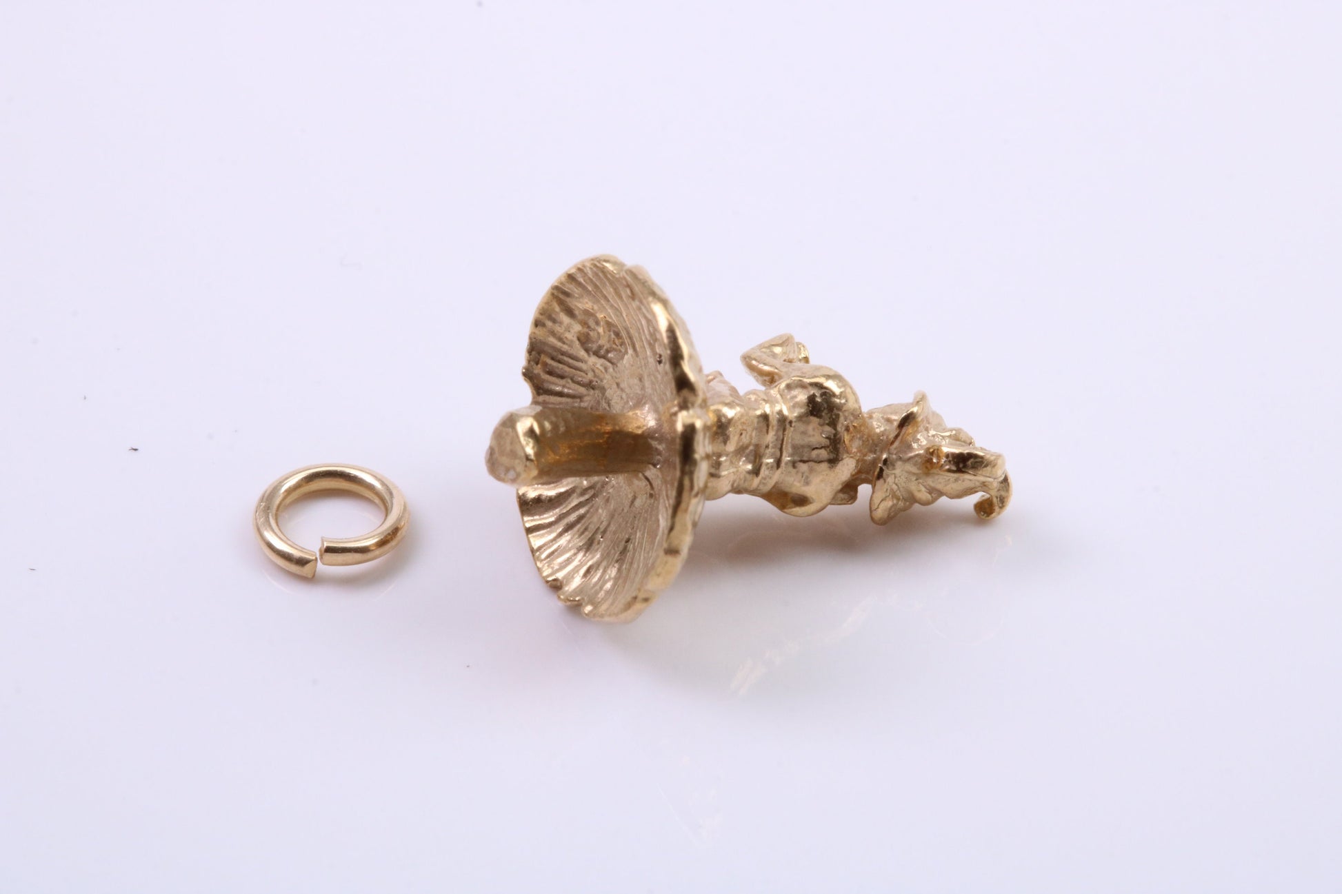 Gnome on Toadstool Charm, Traditional Charm, Made from Solid 9ct Yellow Gold, British Hallmarked, Complete with Attachment Link