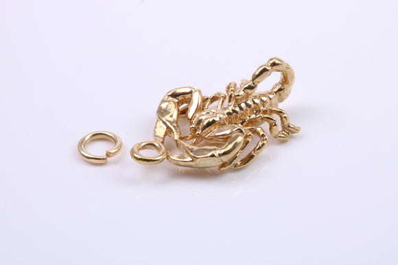 Scorpio Zodiac Sign Charm, Traditional Charm, Made from Solid 9ct Yellow Gold, British Hallmarked, Complete with Attachment Link