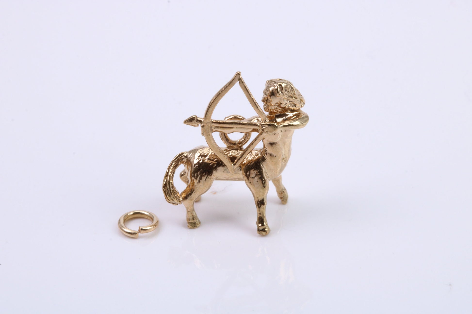 Sagittarius Zodiac Sign Charm, Traditional Charm, Made from Solid 9ct Yellow Gold, British Hallmarked, Complete with Attachment Link