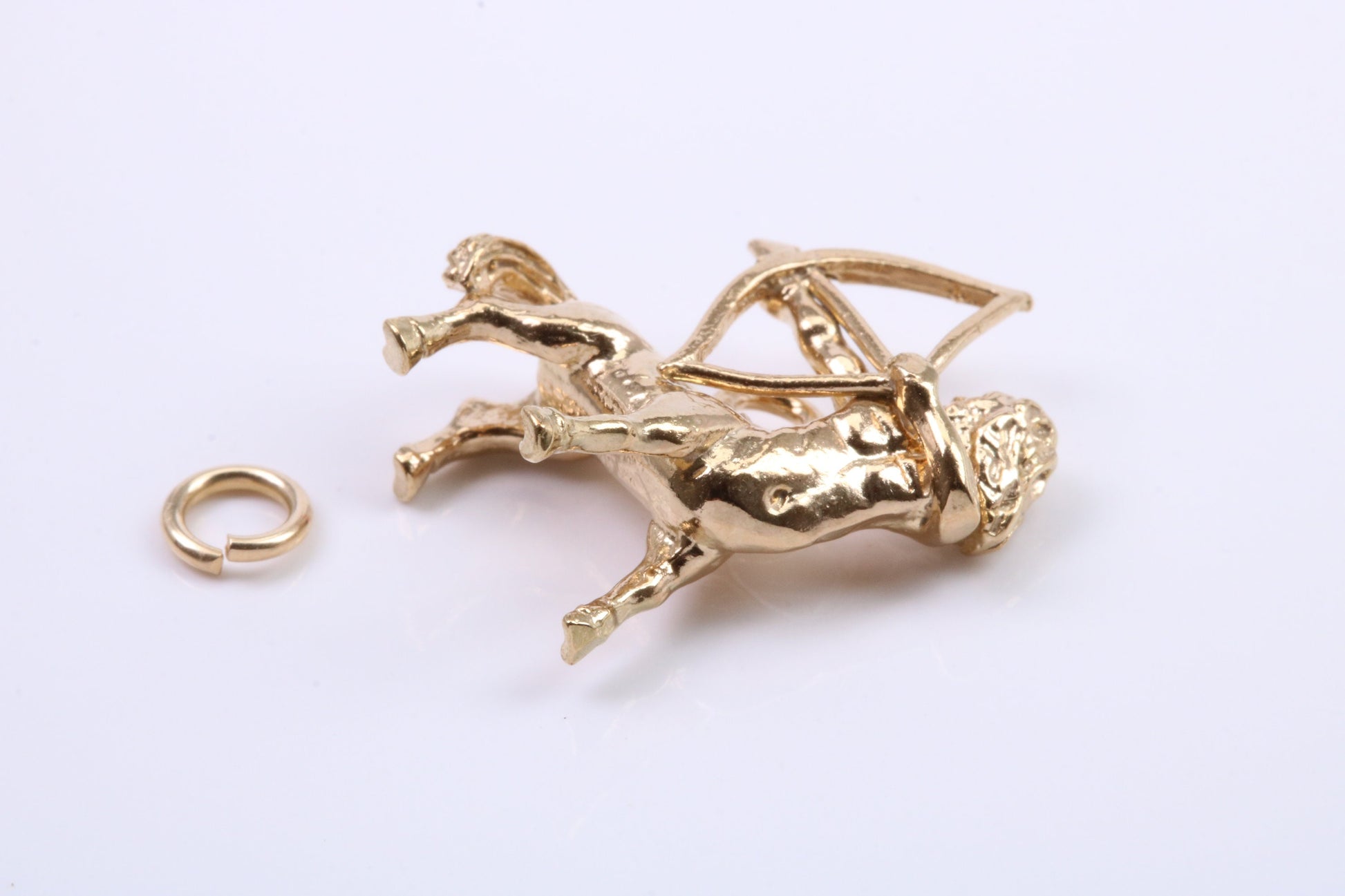 Sagittarius Zodiac Sign Charm, Traditional Charm, Made from Solid 9ct Yellow Gold, British Hallmarked, Complete with Attachment Link