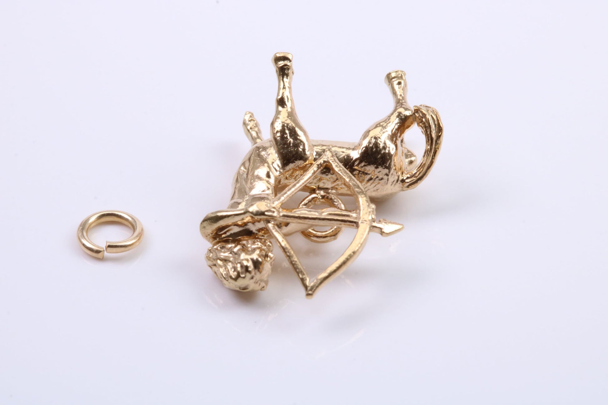 Sagittarius Zodiac Sign Charm, Traditional Charm, Made from Solid 9ct Yellow Gold, British Hallmarked, Complete with Attachment Link