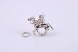 Jockey on Horse Charm, Traditional Charm, Made from Solid Cast 925 Grade Sterling Silver, Complete with Attachment Link