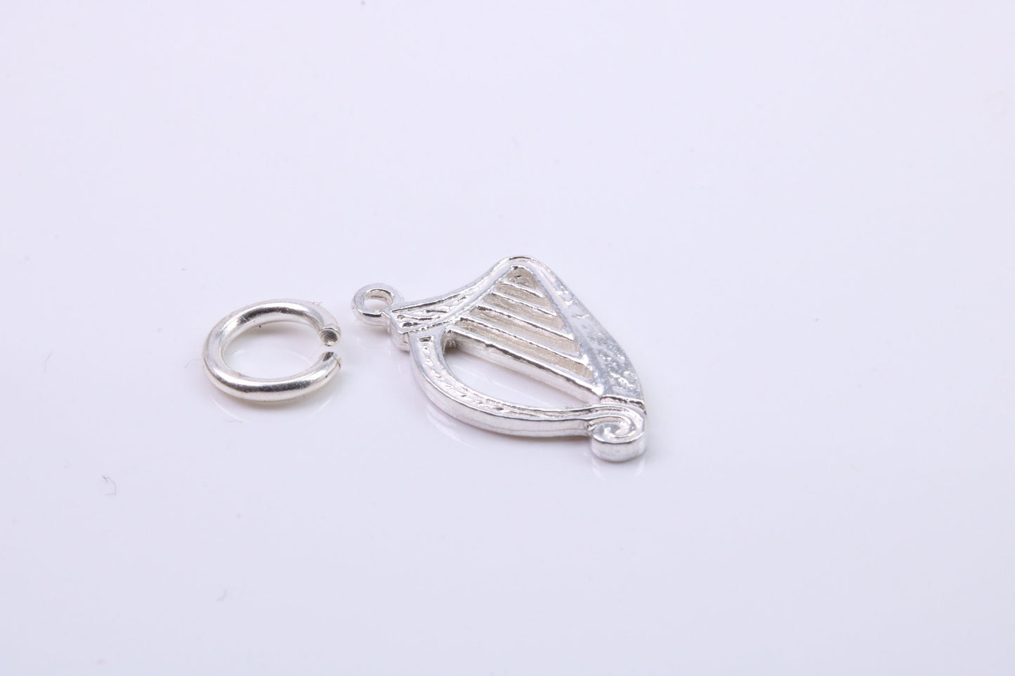 Harp Charm, Traditional Charm, Made from Solid 925 Grade Sterling Silver, Complete with Attachment Link