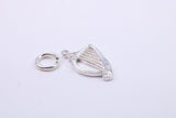 Harp Charm, Traditional Charm, Made from Solid Cast 925 Grade Sterling Silver, Complete with Attachment Link