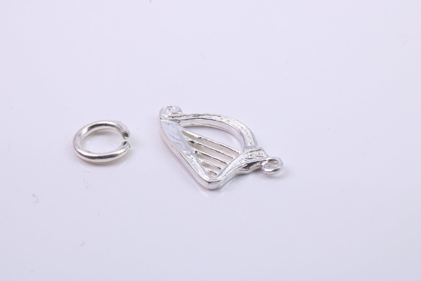 Harp Charm, Traditional Charm, Made from Solid 925 Grade Sterling Silver, Complete with Attachment Link