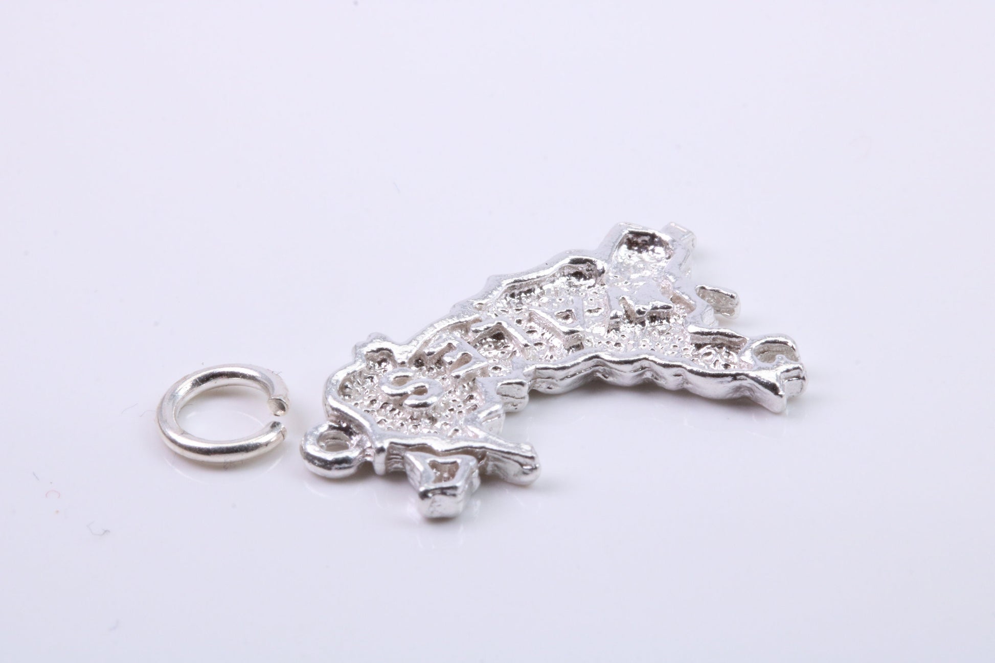 Map of Wales Charm, Traditional Charm, Made from Solid 925 Grade Sterling Silver, Complete with Attachment Link