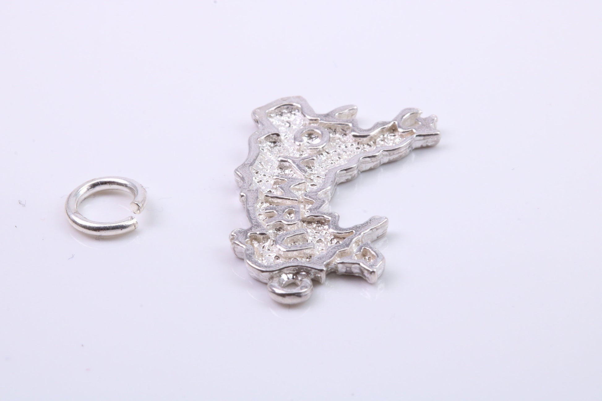 Map of Cymru Charm, Traditional Charm, Made from Solid 925 Grade Sterling Silver, Complete with Attachment Link