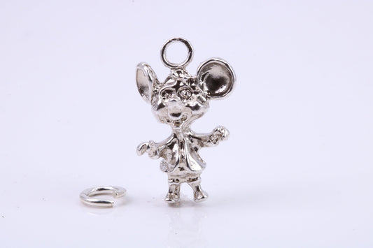 Standing Mouse Charm, Traditional Charm, Made from Solid 925 Grade Sterling Silver, Complete with Attachment Link