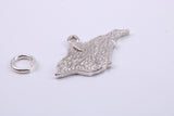 Map of Isle of White Charm, Traditional Charm, Made from Solid 925 Grade Sterling Silver, Complete with Attachment Link