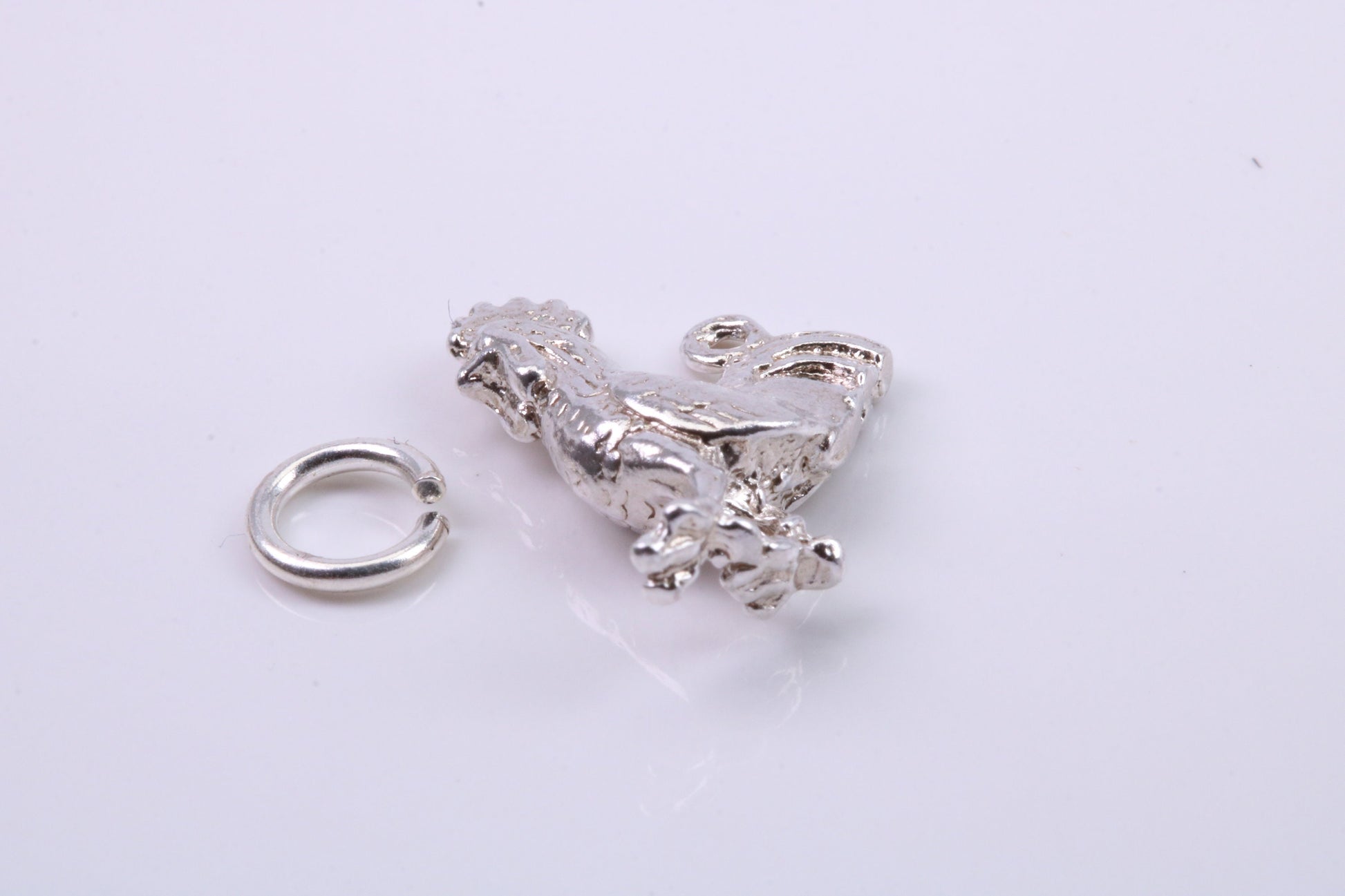 Cockerel Charm, Traditional Charm, Made from Solid 925 Grade Sterling Silver, Complete with Attachment Link